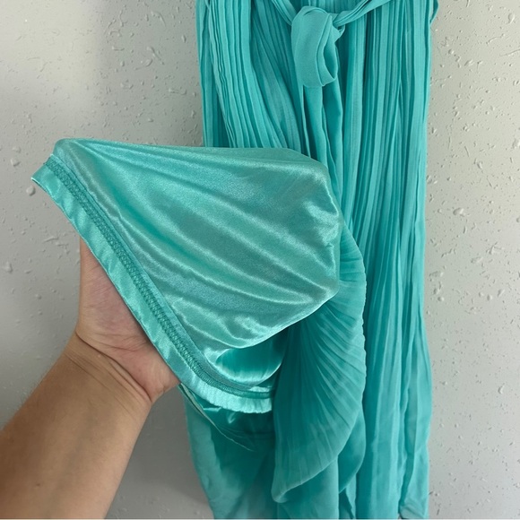 Belted Sleeveless Turquoise Teal Mini Dress Pleated Casual Small Summer - Picture 2 of 5